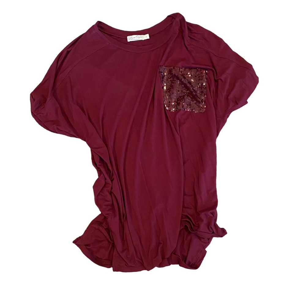 Large Maroon Blouse w Sequin front pocket